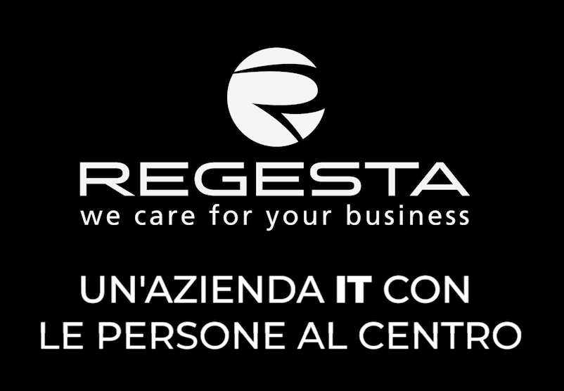 Logo Regesta con pay off "un'azienda IT con le persone al centro"
